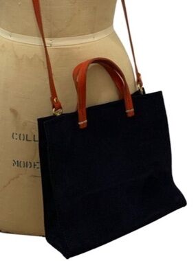Clare V. Petit Simple Tote Bag in Navy Blue Suede